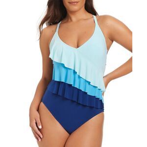Beyond Control Swimwear Womens  Colorblock Ruffle Tier One Piece